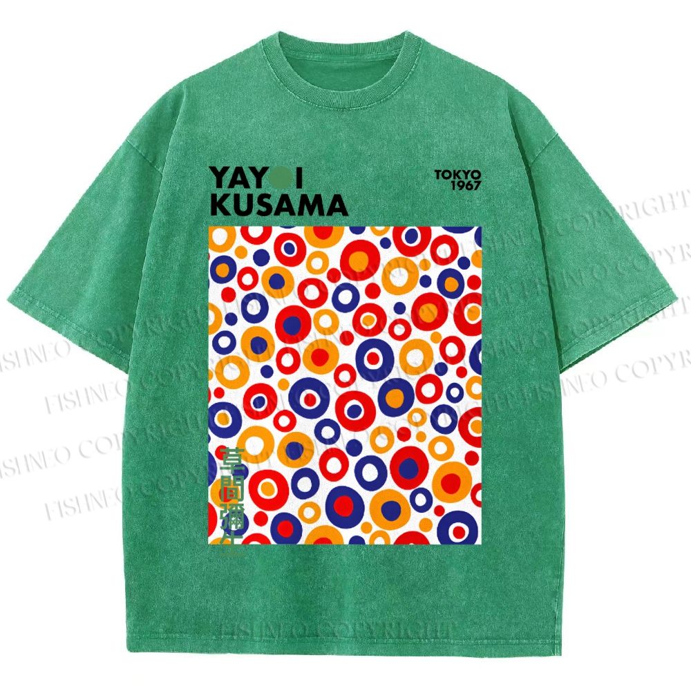 Unisex Yayoi Kusama Multicolor Dots Printed Washed Tee