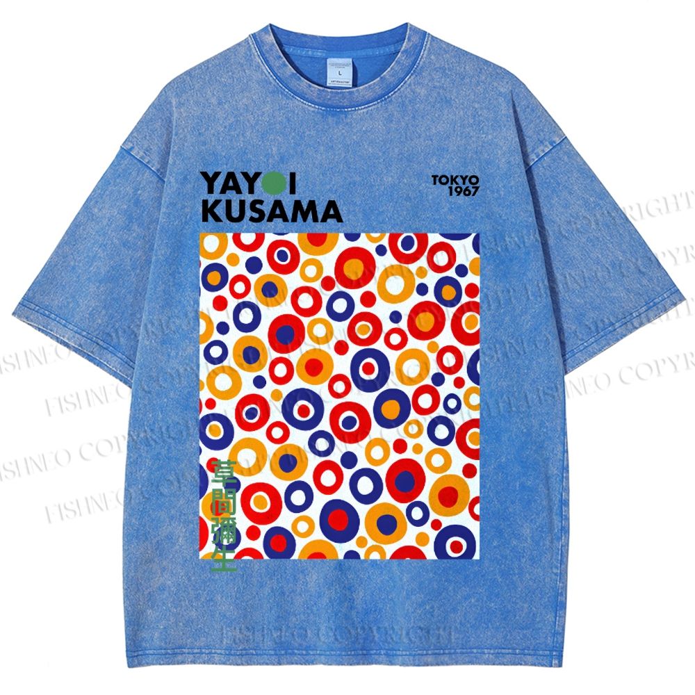 Unisex Yayoi Kusama Multicolor Dots Printed Washed Tee