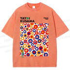 Unisex Yayoi Kusama Multicolor Dots Printed Washed Tee