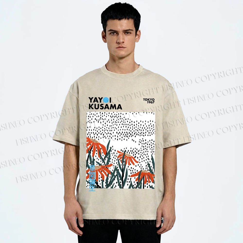 Unisex Yayoi Kusama Flowers Printed Washed Tee