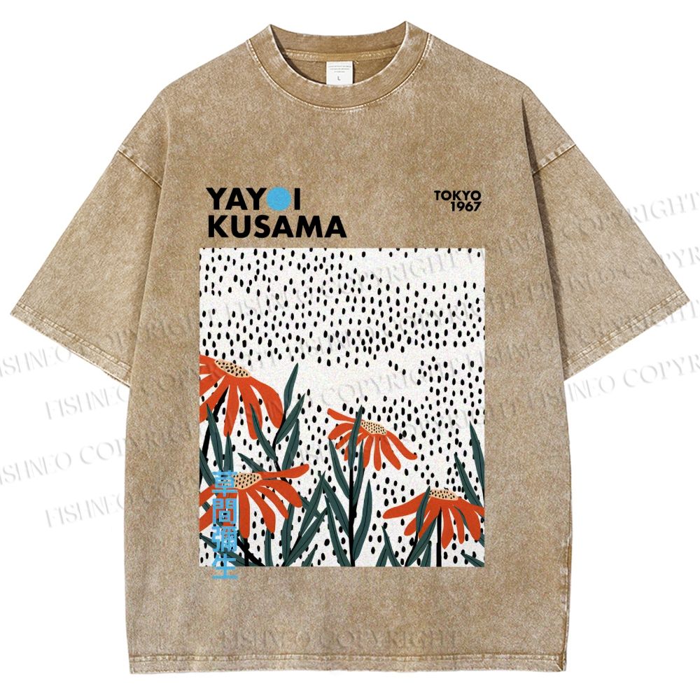 Unisex Yayoi Kusama Flowers Printed Washed Tee