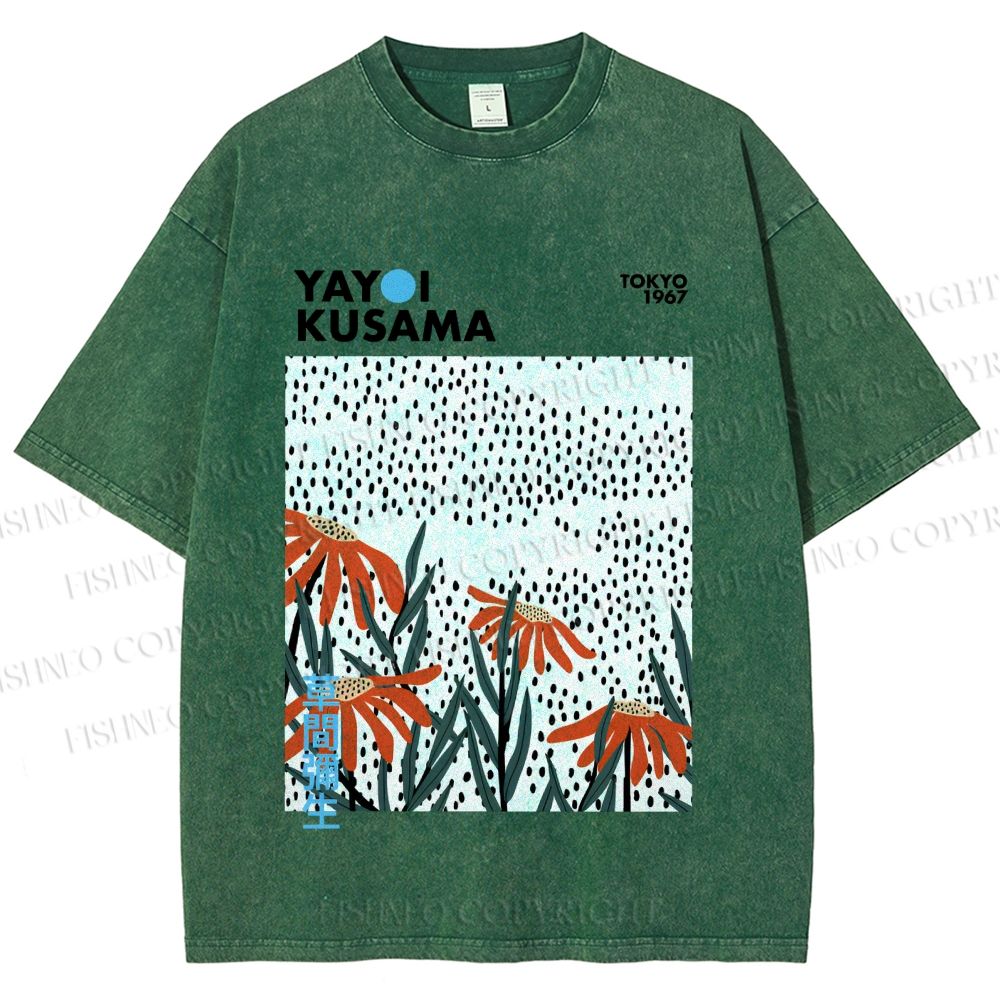 Unisex Yayoi Kusama Flowers Printed Washed Tee