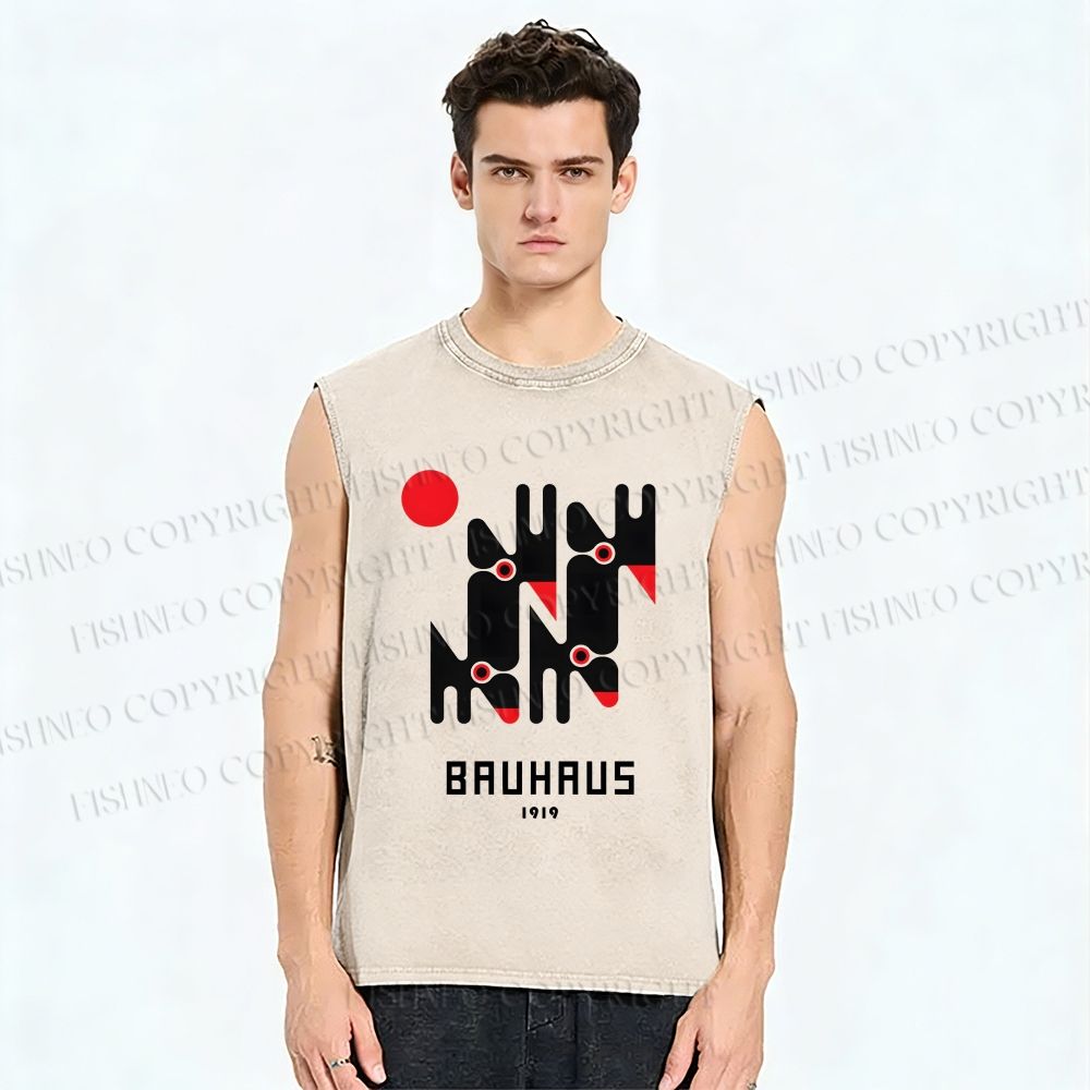 Unisex Bauhaus Geometry Printed Washed Tank Top