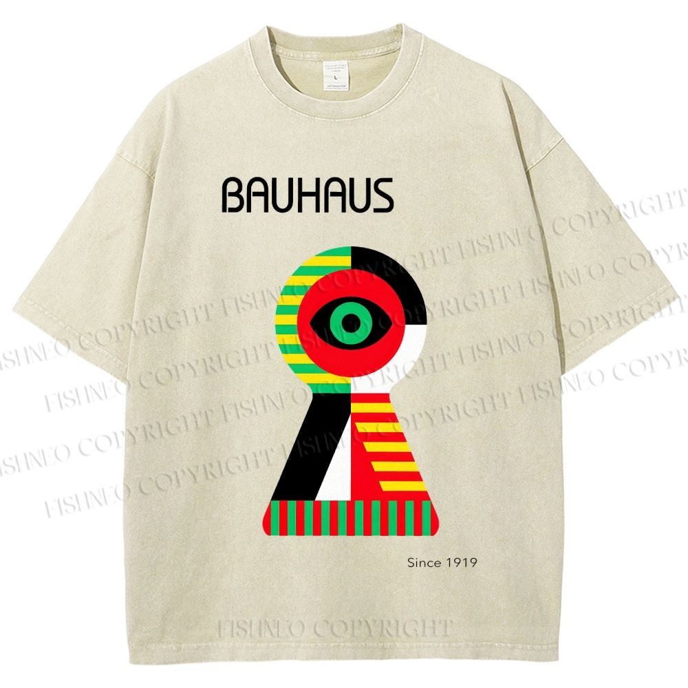 Unisex Bauhaus Colored Geometric Eyes Printed Washed Tee