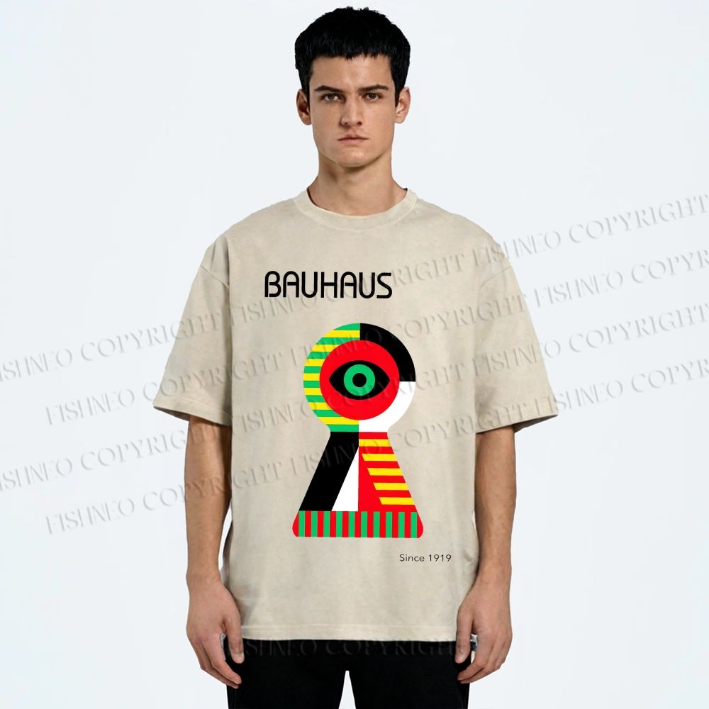 Unisex Bauhaus Colored Geometric Eyes Printed Washed Tee