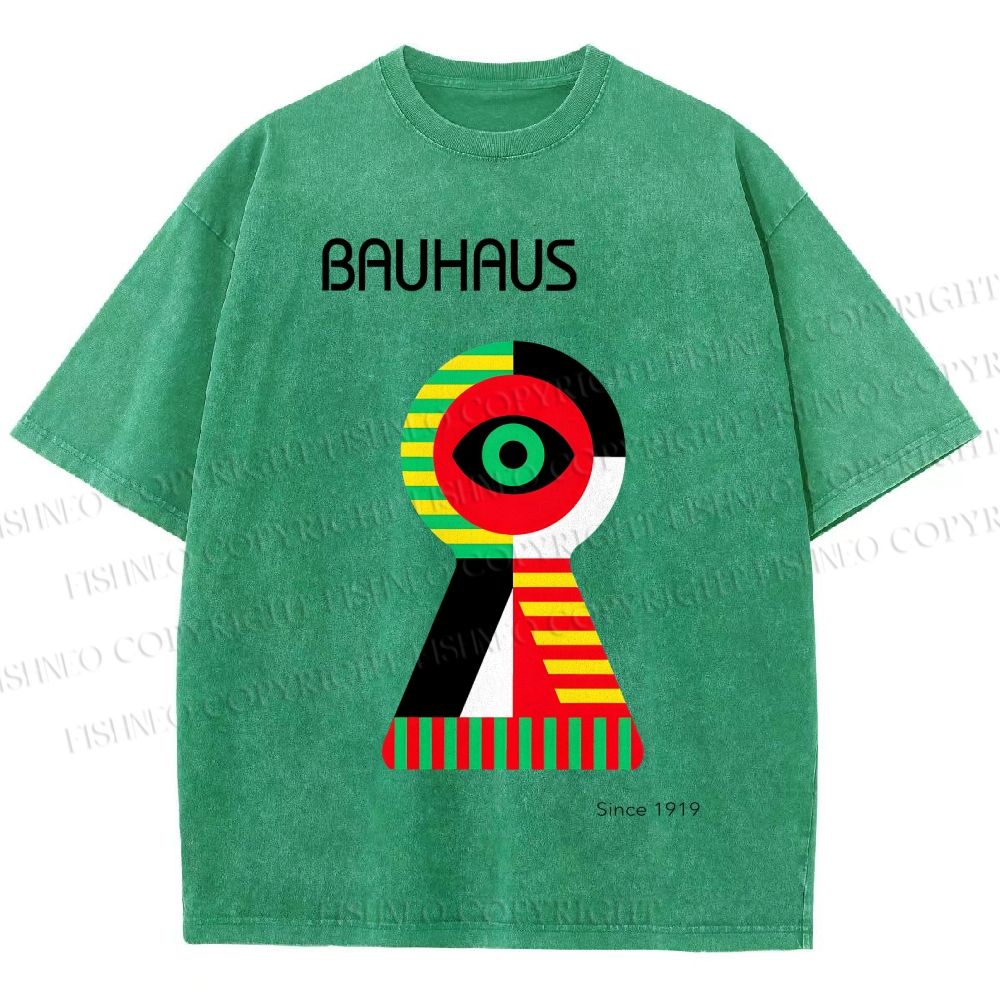 Unisex Bauhaus Colored Geometric Eyes Printed Washed Tee