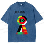 Unisex Bauhaus Colored Geometric Eyes Printed Washed Tee