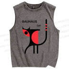 Unisex Bauhaus Cat Printed Washed Tank Top