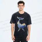 Unisex Artistic Cartoon Whale Printed Washed Tee