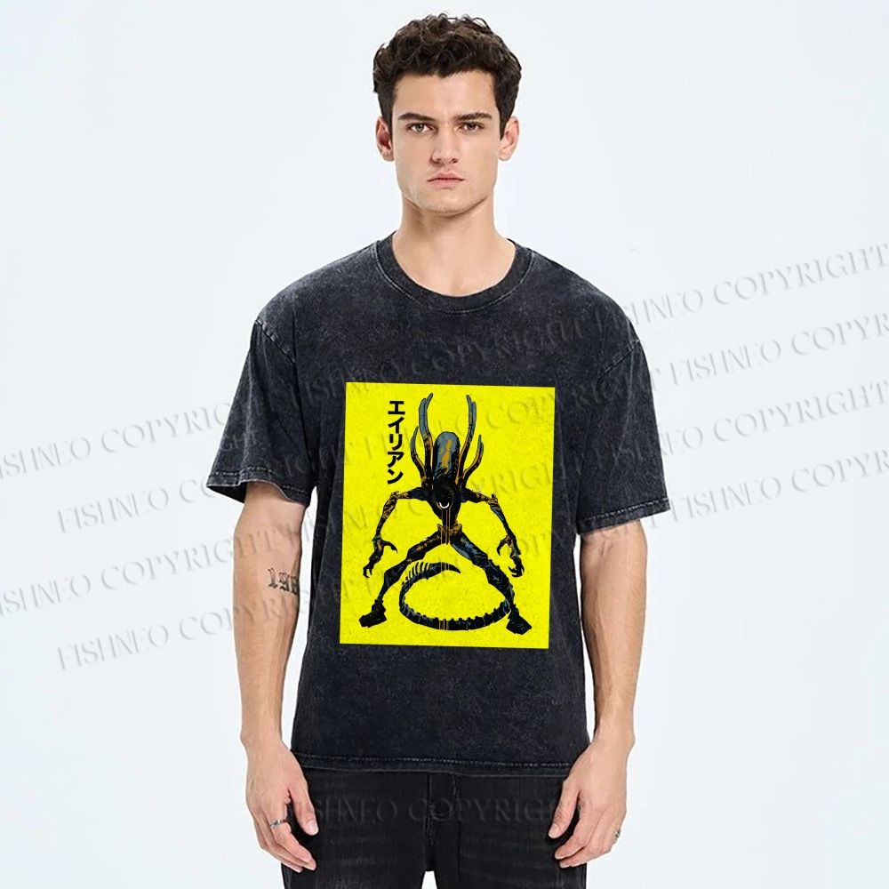 Unisex Alien Printed Washed Tee
