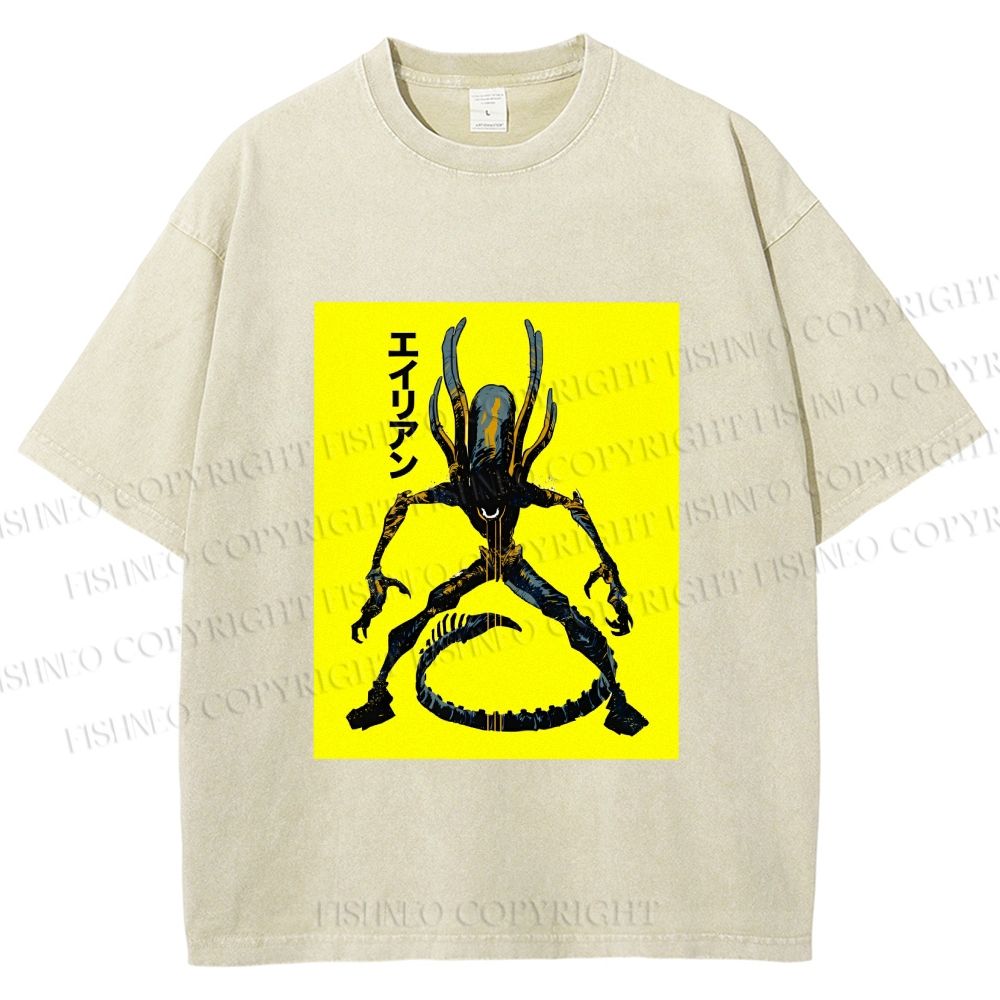 Unisex Alien Printed Washed Tee