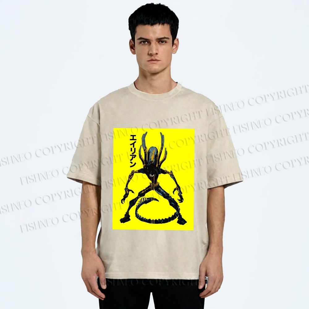 Unisex Alien Printed Washed Tee