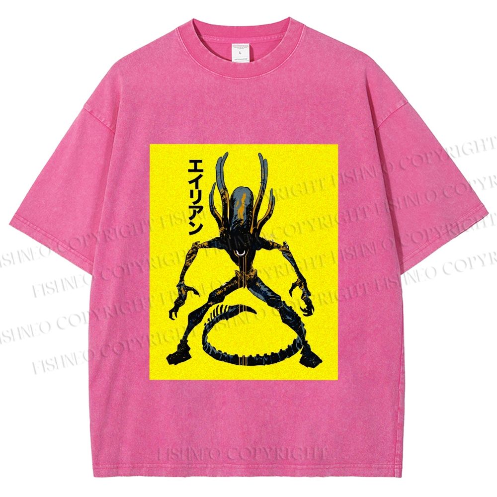 Unisex Alien Printed Washed Tee