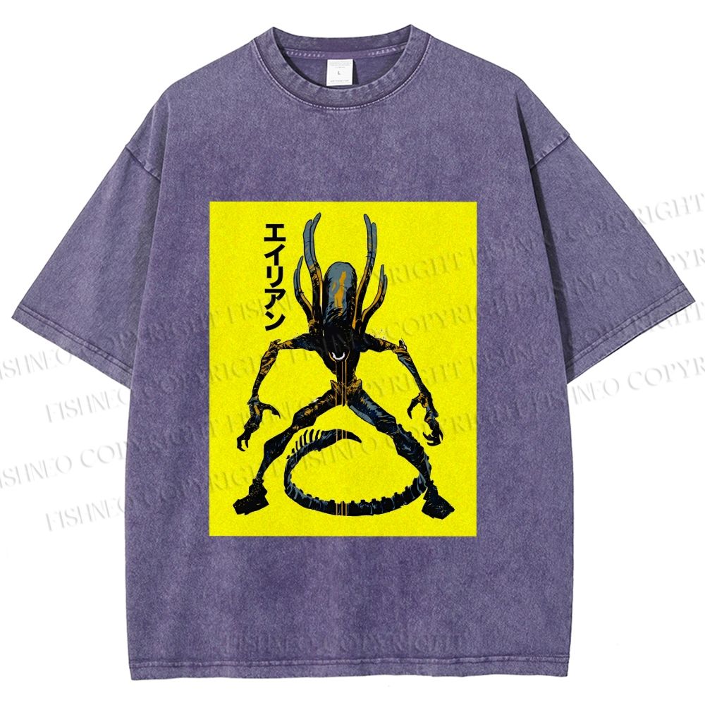 Unisex Alien Printed Washed Tee