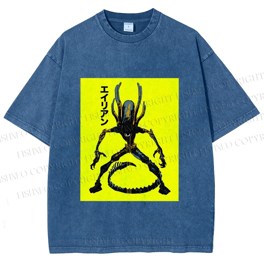 Unisex Alien Printed Washed Tee