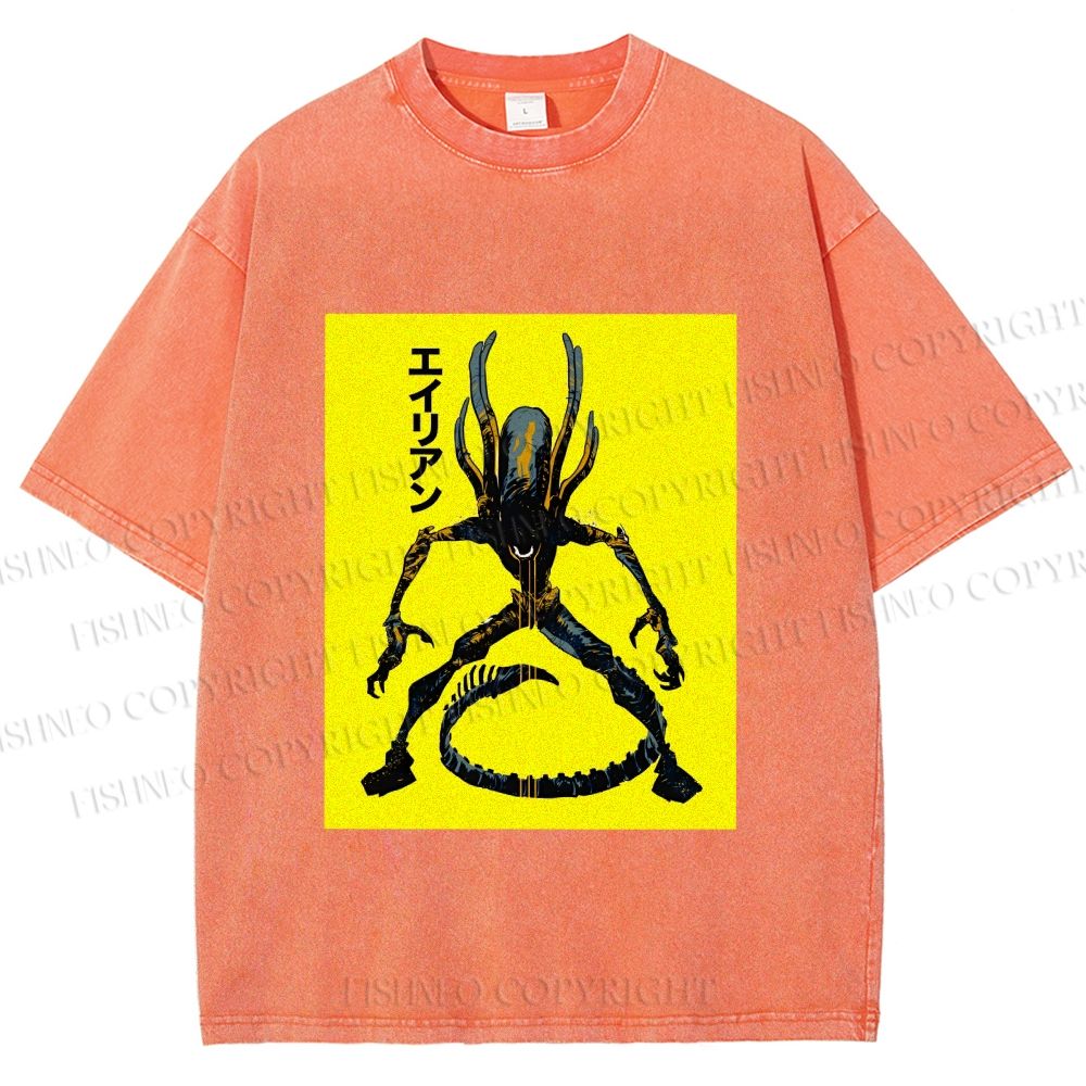 Unisex Alien Printed Washed Tee