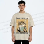 Unisex More Espresso Less Depresso Cat Printed Washed Tee