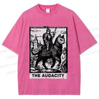 Unisex The Audacity Knight Cat Printed Washed Tee