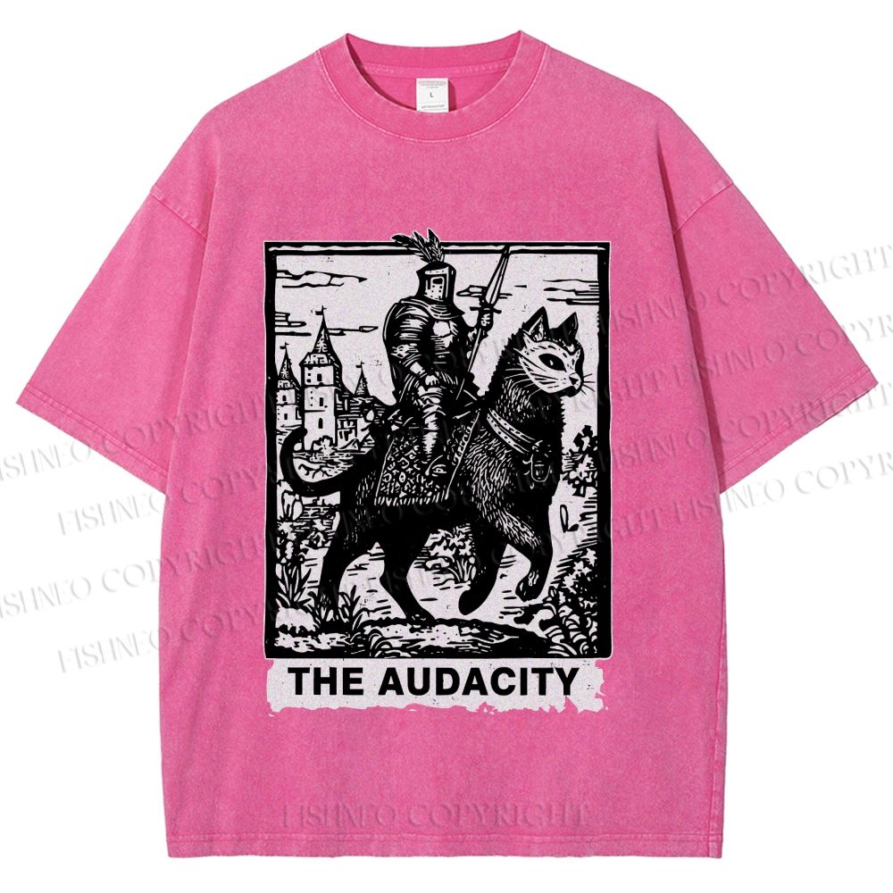 Unisex The Audacity Knight Cat Printed Washed Tee