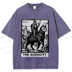 Unisex The Audacity Knight Cat Printed Washed Tee