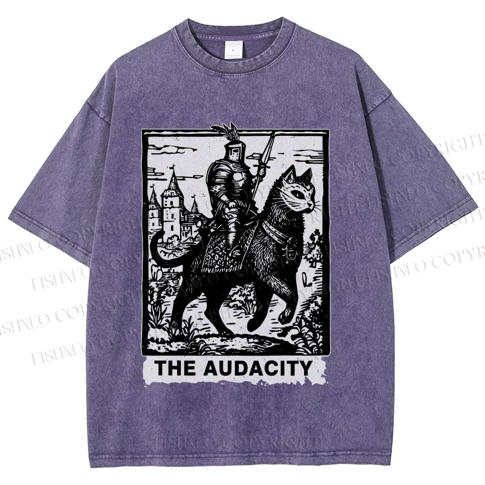 Unisex The Audacity Knight Cat Printed Washed Tee