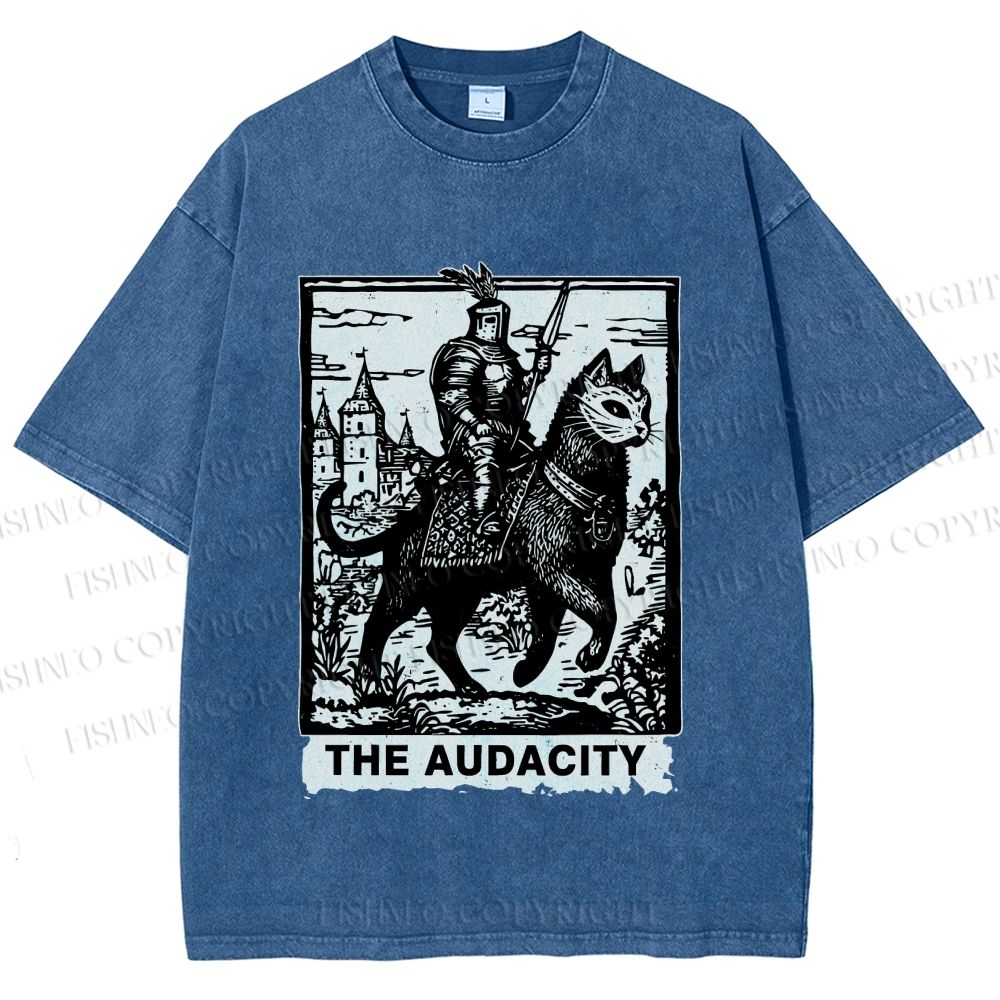 Unisex The Audacity Knight Cat Printed Washed Tee