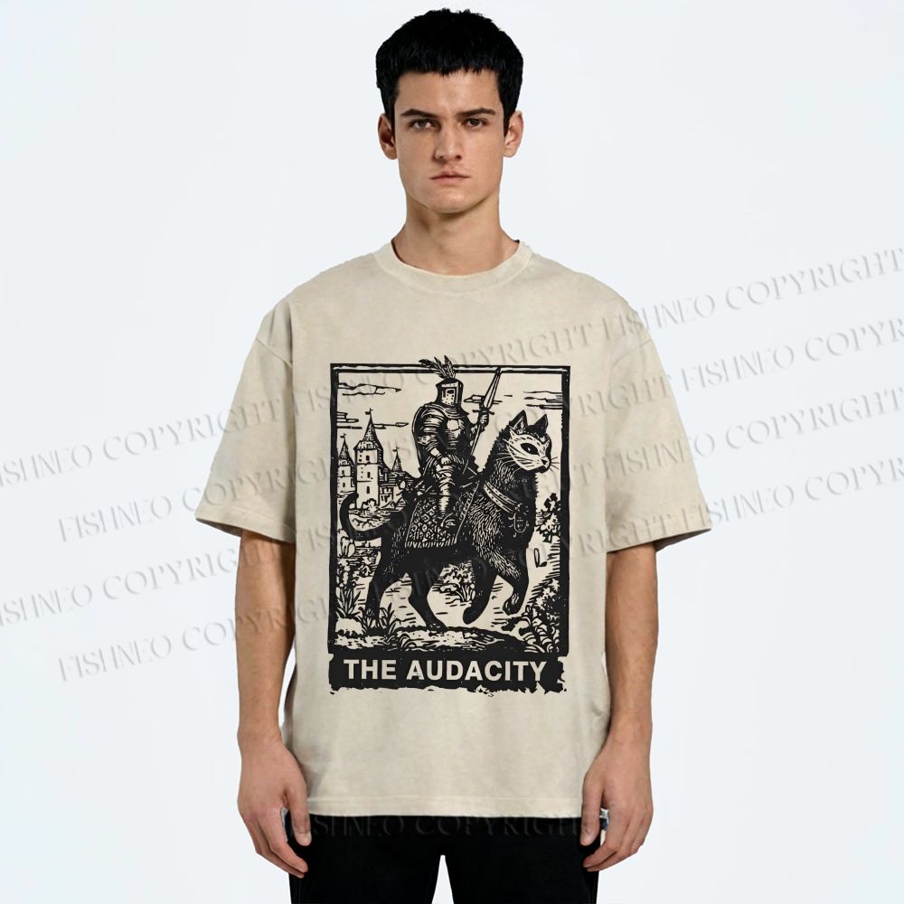 Unisex The Audacity Knight Cat Printed Washed Tee