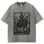 Unisex The Audacity Knight Cat Printed Washed Tee