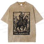 Unisex The Audacity Knight Cat Printed Washed Tee