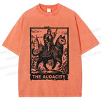 Unisex The Audacity Knight Cat Printed Washed Tee
