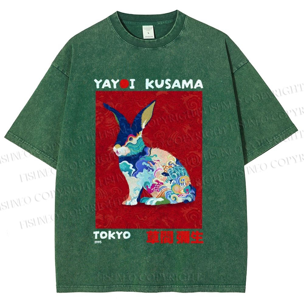 Unisex Printed Yayoi Kusama Floral Rabbit 1995 Washed Tee