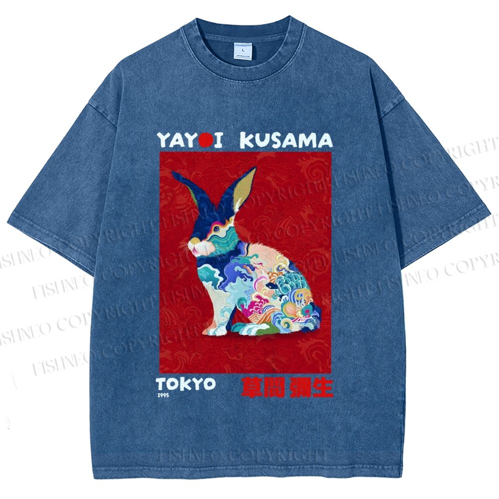 Unisex Printed Yayoi Kusama Floral Rabbit 1995 Washed Tee