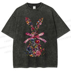 Unisex Blooms & Ribbons Easter Bunny Printed Washed Tee