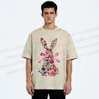 Unisex Blooms & Ribbons Easter Bunny Printed Washed Tee
