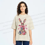 Unisex Blooms & Ribbons Easter Bunny Printed Washed Tee