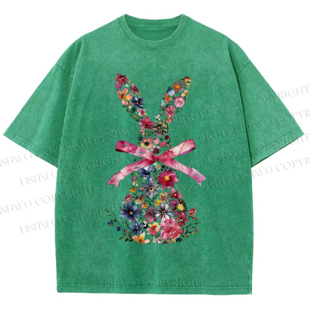 Unisex Blooms & Ribbons Easter Bunny Printed Washed Tee