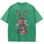 Unisex Blooms & Ribbons Easter Bunny Printed Washed Tee