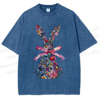 Unisex Blooms & Ribbons Easter Bunny Printed Washed Tee