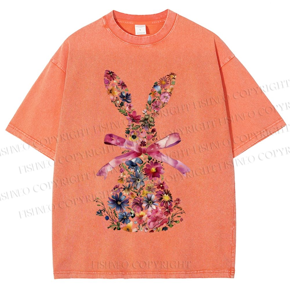 Unisex Blooms & Ribbons Easter Bunny Printed Washed Tee