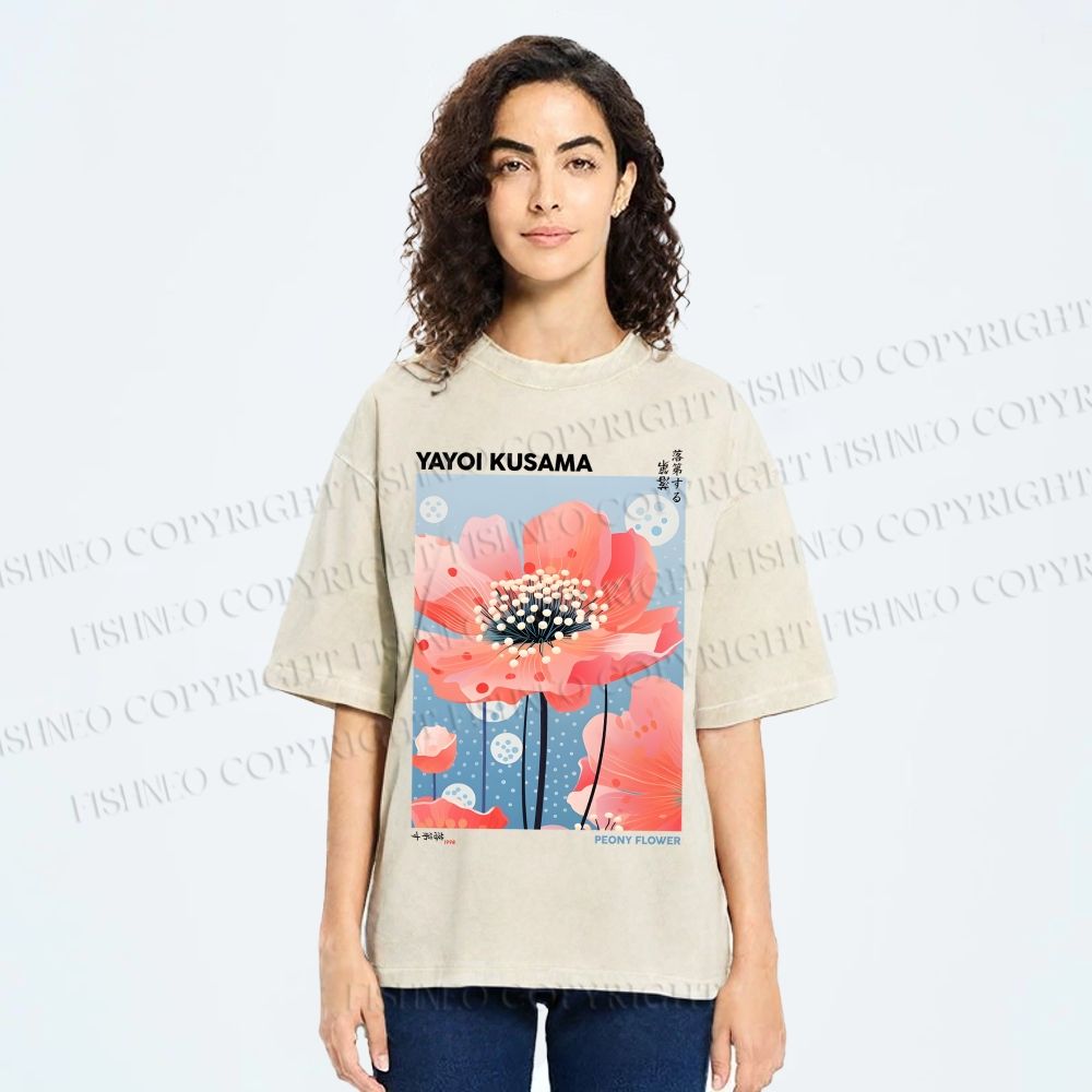 Unisex Yayoi Kusama Flower Printed Washed Tee