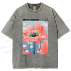 Unisex Yayoi Kusama Flower Printed Washed Tee