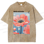 Unisex Yayoi Kusama Flower Printed Washed Tee