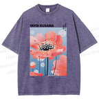 Unisex Yayoi Kusama Flower Printed Washed Tee
