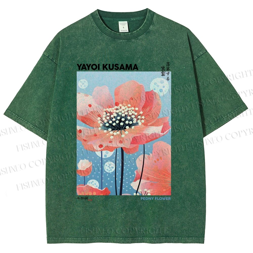 Unisex Yayoi Kusama Flower Printed Washed Tee