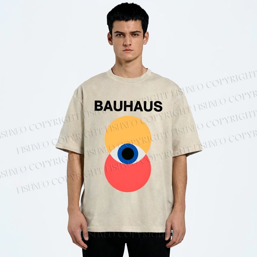 Unisex Bauhaus Geometric Eyes Printed Washed Tee
