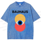 Unisex Bauhaus Geometric Eyes Printed Washed Tee