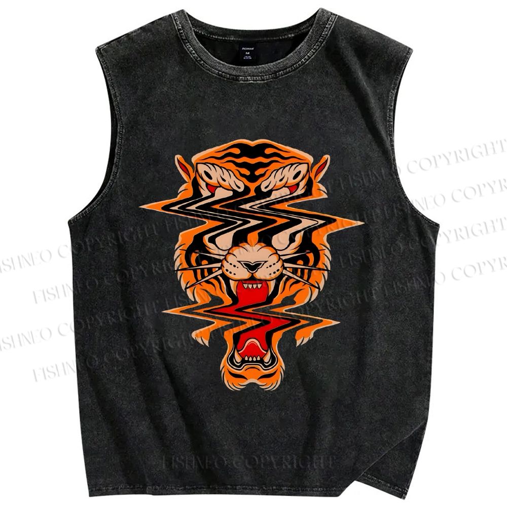 Unisex Twisted Tiger Printed Washed Tank Top