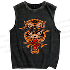 Unisex Twisted Tiger Printed Washed Tank Top