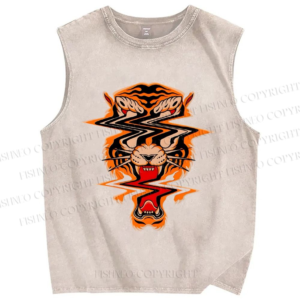 Unisex Twisted Tiger Printed Washed Tank Top
