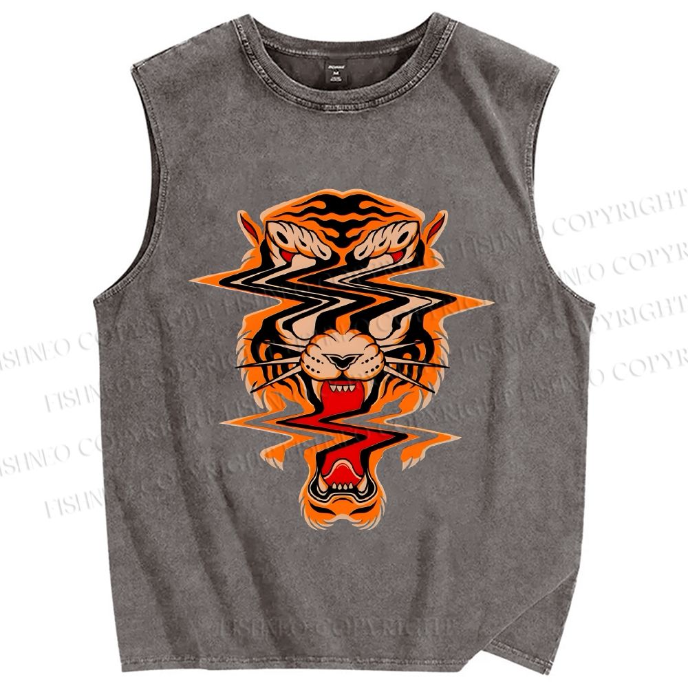 Unisex Twisted Tiger Printed Washed Tank Top